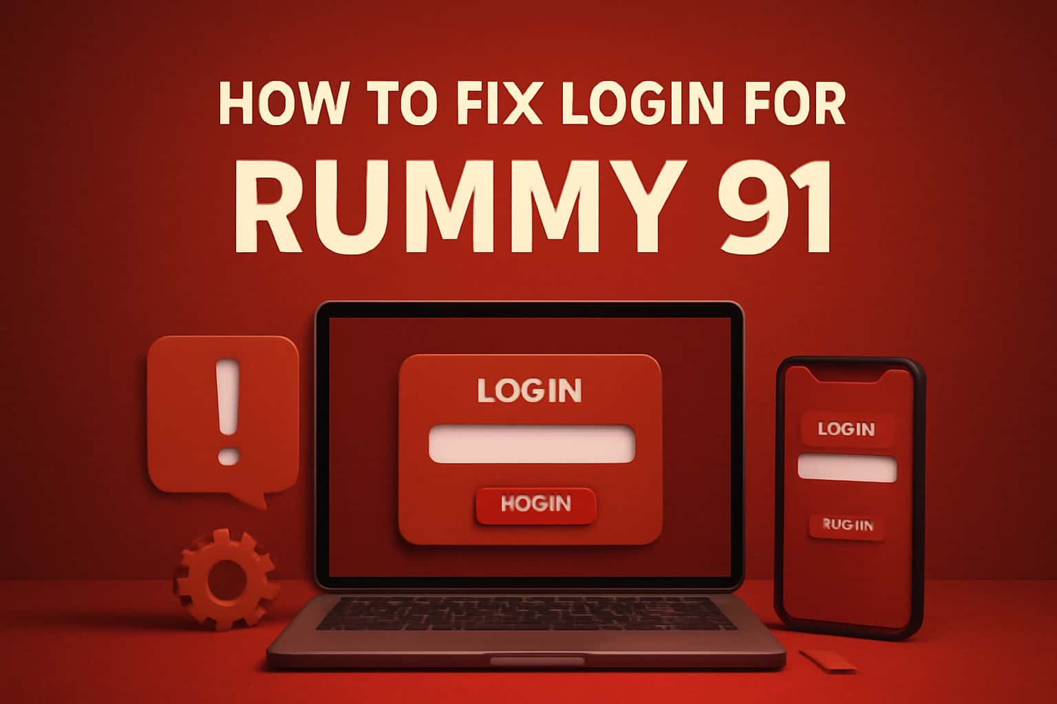 Informative scene illustrating login troubleshooting for Rummy 91.