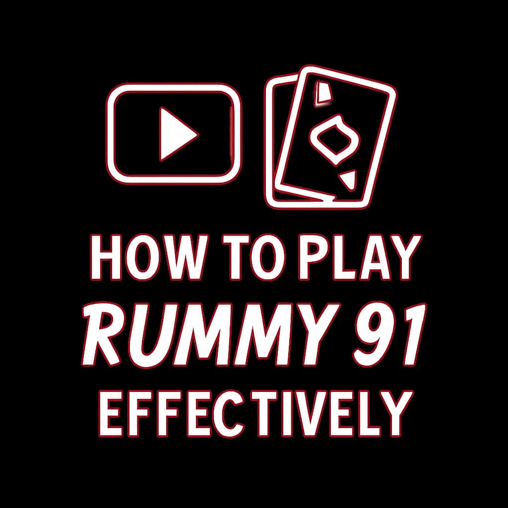 An icon illustrating the basics of Rummy 91 with cards and game indicators.