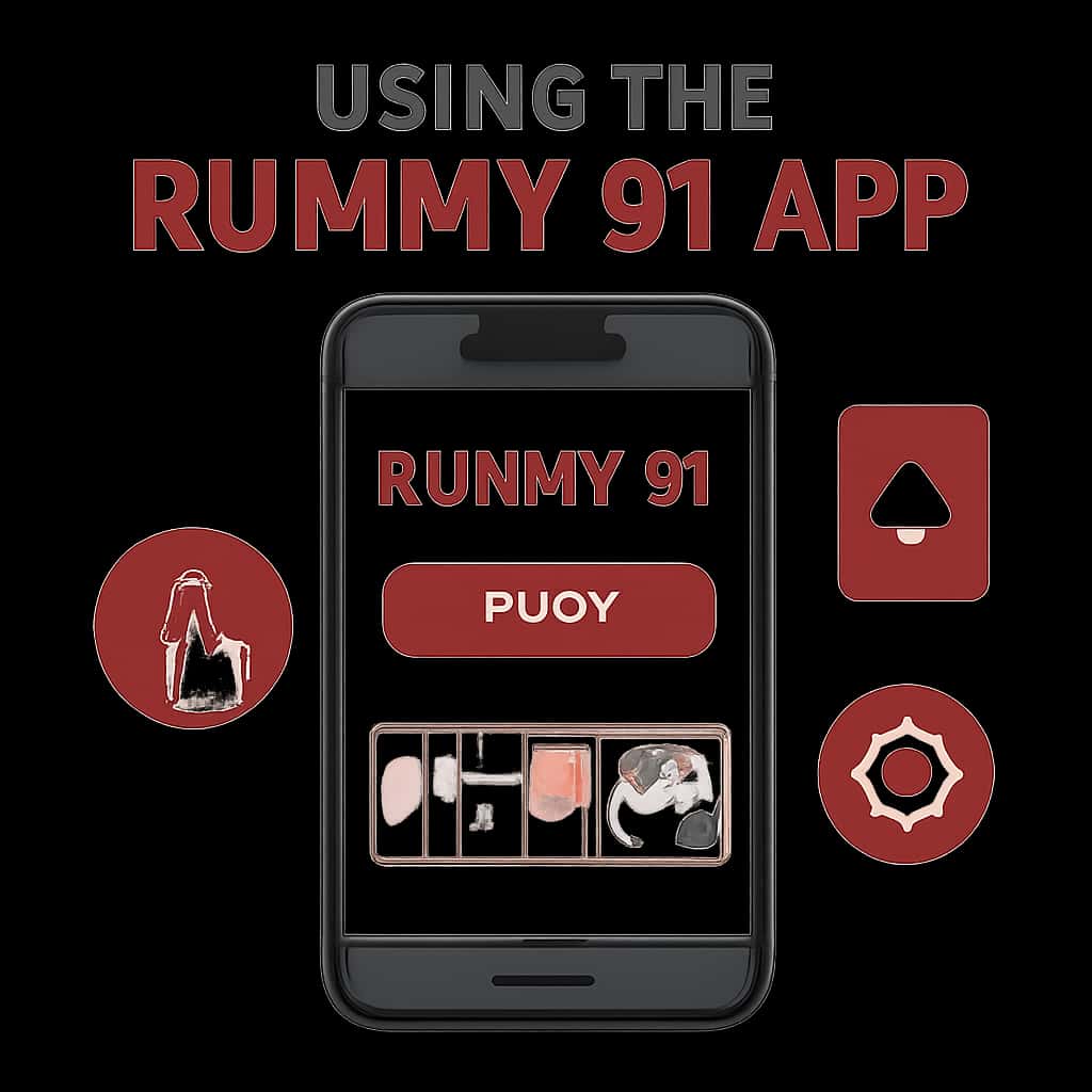 Illustration of main features of the Rummy 91 App.